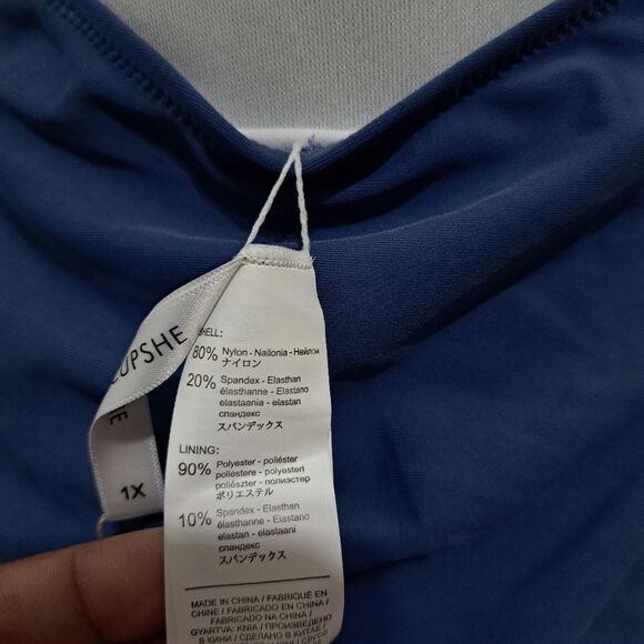 Cupshe Bianca Plunge Halter One Piece Ruched Swimsuit Dusty Blue 1x NWT - Picture 12 of 15